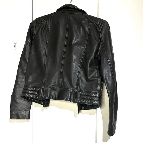 Mango Black Leather Crop Biker Jacket - Picture 3 of 4